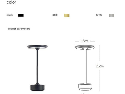 Gold Elegant Aluminum Alloy Rechargeable LED Touch Lamp - 3-Color Dimmable Cordless Table Light.