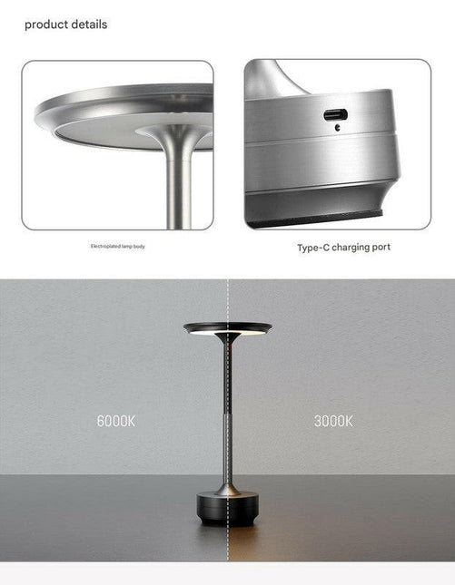 Gold Elegant Aluminum Alloy Rechargeable LED Touch Lamp - 3-Color Dimmable Cordless Table Light.