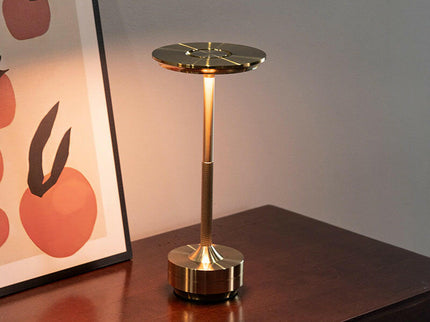 Gold Elegant Aluminum Alloy Rechargeable LED Touch Lamp - 3-Color Dimmable Cordless Table Light.