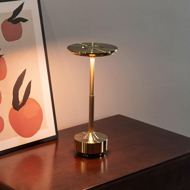 Gold Elegant Aluminum Alloy Rechargeable LED Touch Lamp - 3-Color Dimmable Cordless Table Light.