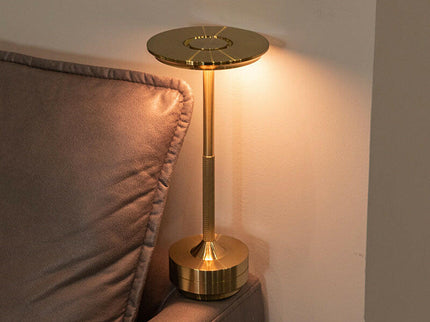 Gold Elegant Aluminum Alloy Rechargeable LED Touch Lamp - 3-Color Dimmable Cordless Table Light.