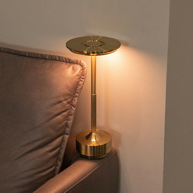 Gold Elegant Aluminum Alloy Rechargeable LED Touch Lamp - 3-Color Dimmable Cordless Table Light.