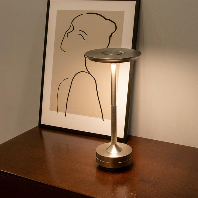 Gold Elegant Aluminum Alloy Rechargeable LED Touch Lamp - 3-Color Dimmable Cordless Table Light.