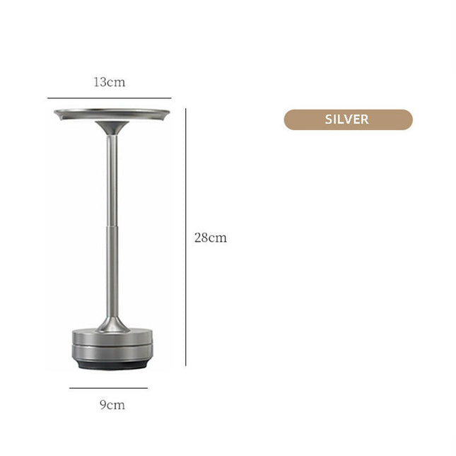 Silver Elegant Aluminum Alloy Rechargeable LED Touch Lamp 3-Color Dimmable Cordless Table Light.