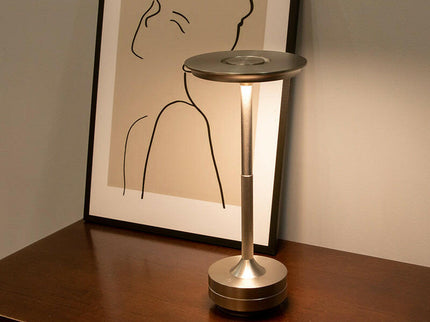 Silver Elegant Aluminum Alloy Rechargeable LED Touch Lamp 3-Color Dimmable Cordless Table Light.
