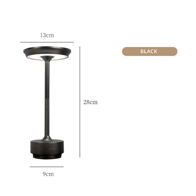 Black Elegant Aluminum Alloy Rechargeable LED Touch Lamp - 3-Color Dimmable Cordless Table Light.