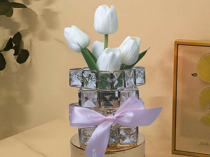 Yellow Elegant Crystal Tulip LED Night Light Rechargeable Touch Lamp with 3 Colors and Dimming.