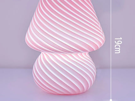 Pink Retro Swirl Glass Mushroom Table Lamp - USB Powered 3-Level Dimmable Bedside Accent Light