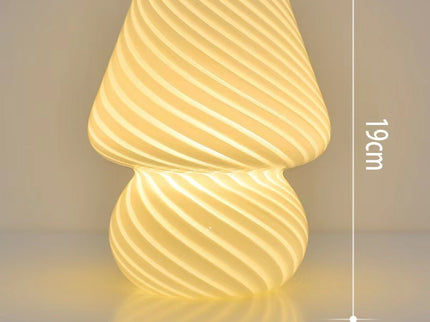 Yellow Retro Swirl Glass Mushroom Table Lamp - USB Powered 3-Level Dimmable Bedside Accent Light