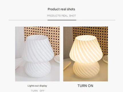 Yellow Retro Swirl Glass Mushroom Table Lamp - USB Powered 3-Level Dimmable Bedside Accent Light