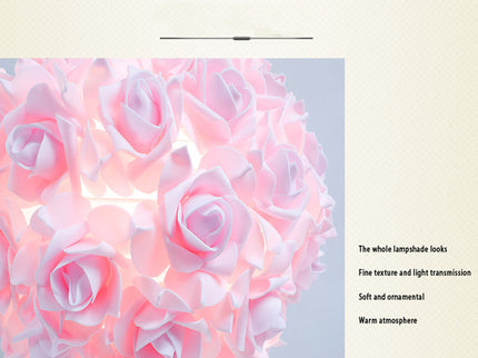 Pink,Green Roses And Silver Base Romantic Red Rose Flower Table Lamp - Crystal Heart Accent Bedside Night Light