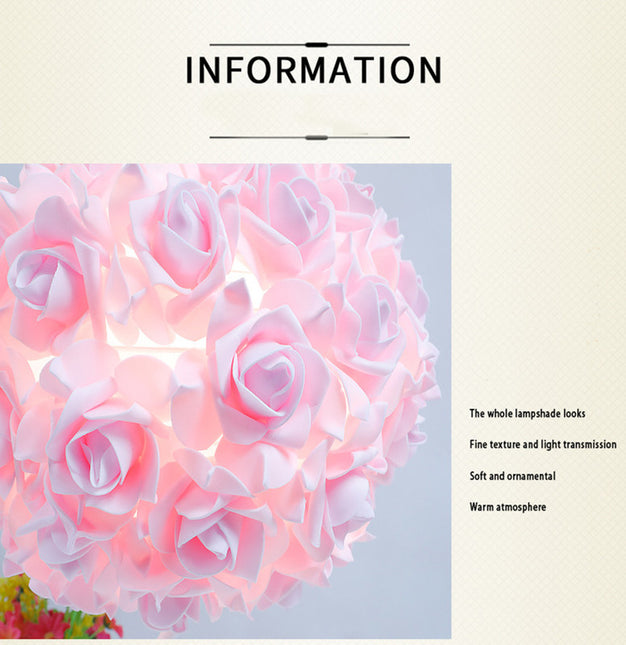 Pink,Green Roses And Silver Base Romantic Red Rose Flower Table Lamp - Crystal Heart Accent Bedside Night Light