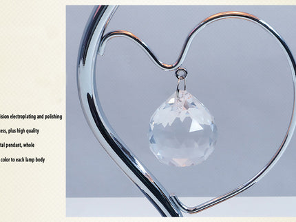 Pink,Green Roses And Silver Base Romantic Red Rose Flower Table Lamp - Crystal Heart Accent Bedside Night Light
