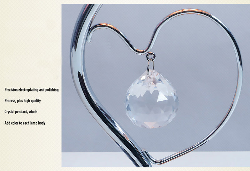 Pink,Green Roses And Silver Base Romantic Red Rose Flower Table Lamp - Crystal Heart Accent Bedside Night Light