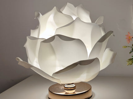 White Elegant Lotus Flower Table Lamp - Decorative Bedside Night Light for Bedroom Ambiance