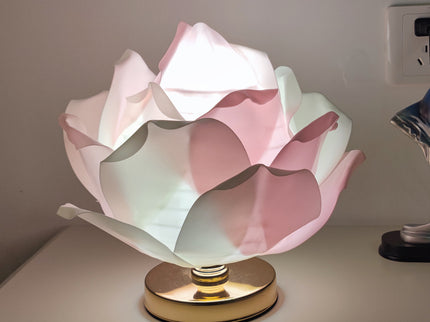 Pink and White Elegant Lotus Flower Table Lamp - Decorative Bedside Night Light for Bedroom Ambiance