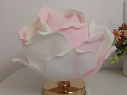 Pink and White Elegant Lotus Flower Table Lamp - Decorative Bedside Night Light for Bedroom Ambiance