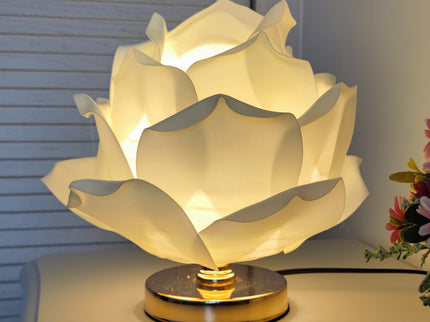 Champagne Elegant Lotus Flower Table Lamp - Decorative Bedside Night Light for Bedroom Ambiance