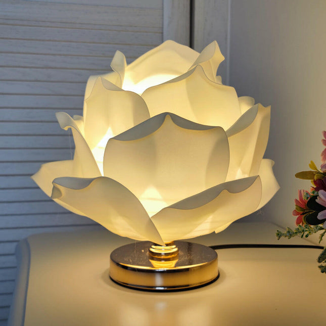 Champagne Elegant Lotus Flower Table Lamp Decorative Bedside Night Light for Bedroom Ambiance.