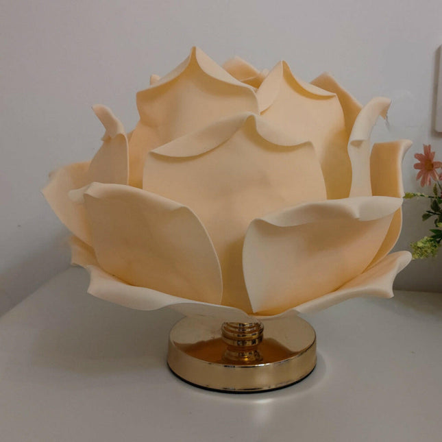 Champagne Elegant Lotus Flower Table Lamp Decorative Bedside Night Light for Bedroom Ambiance.