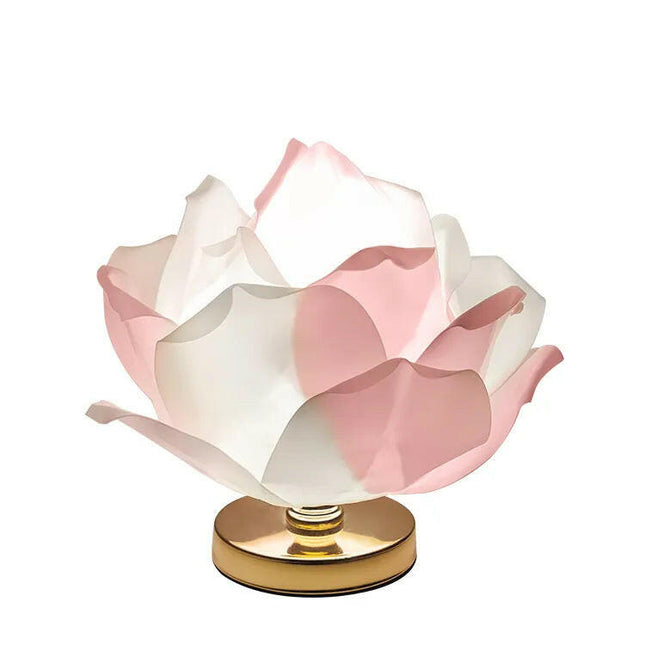 Champagne Elegant Lotus Flower Table Lamp Decorative Bedside Night Light for Bedroom Ambiance.