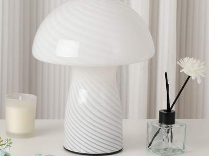 Stripe-Pure White Retro Swirl Glass Mushroom Table Lamp LED Bedside Night Light.