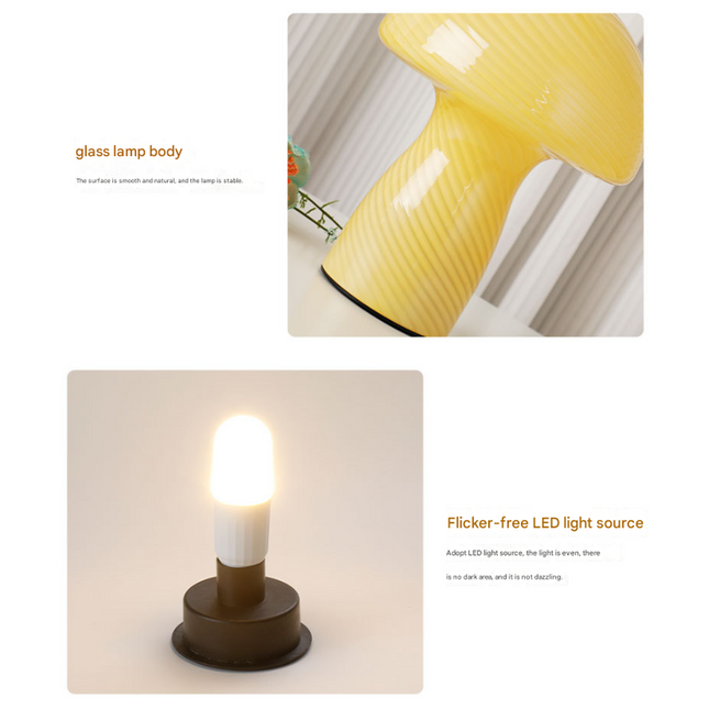 Stripe-Pure Orange Retro Swirl Glass Mushroom Table Lamp - LED Bedside Night Light