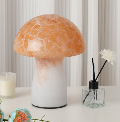 Speckled Orange Retro Swirl Glass Mushroom Table Lamp LED Bedside Night Light.