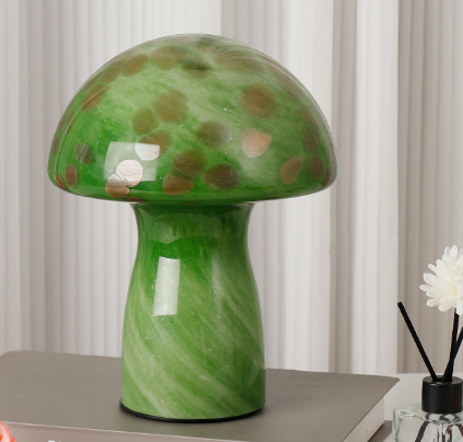 Camouflage Green Retro Swirl Glass Mushroom Table Lamp LED Bedside Night Light.