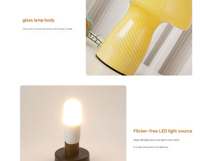 Speckled White Retro Swirl Glass Mushroom Table Lamp - LED Bedside Night Light