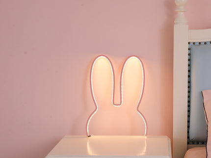 Pink 29x30cm Adorable Bunny LED Wall Night Light - USB Powered Warm White Lamp for Kids Room Decor
