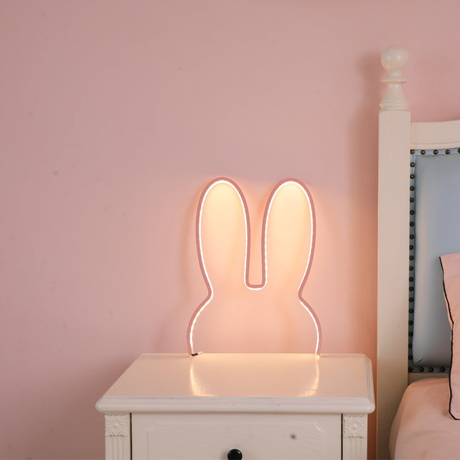 Pink 29x30cm Adorable Bunny LED Wall Night Light - USB Powered Warm White Lamp for Kids Room Decor