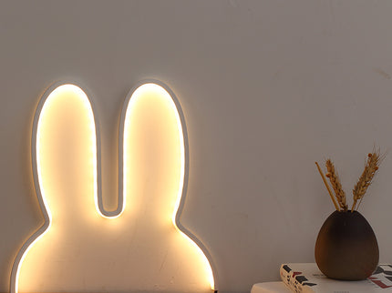 White 29x30cm Adorable Bunny LED Wall Night Light - USB Powered Warm White Lamp for Kids Room Decor