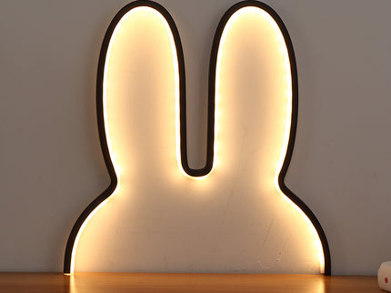 Black 40x30cm Adorable Bunny LED Wall Night Light - USB Powered Warm White Lamp for Kids Room Decor