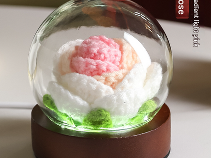 Gradient Light Pink Rose Knitted Flower LED Dome Lamp USB Touch 3-Color Night Light.