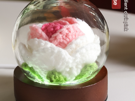 Gradient Dark Pink Rose Knitted Flower LED Dome Lamp USB Touch 3-Color Night Light.