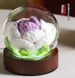Gradient Purple Rose Knitted Flower LED Dome Lamp USB Touch 3-Color Night Light.