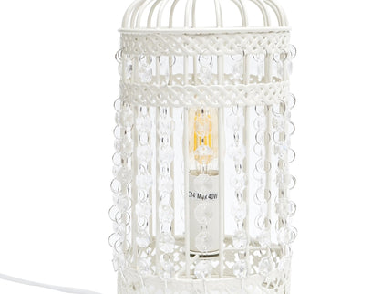 Harmony White Iron Birdcage Table Lamp Elegant Boho Decor.
