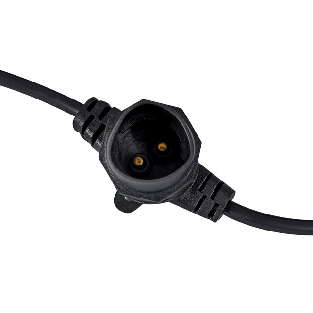Close-up of festoon string lights 38M socket for outdoor lighting and events
