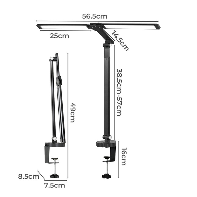 Emitto Double Head LED Desk Lamp Dimmable With Clamp