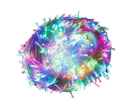 Multicolor LED curtain lights arranged in a swirl for festive home decoration