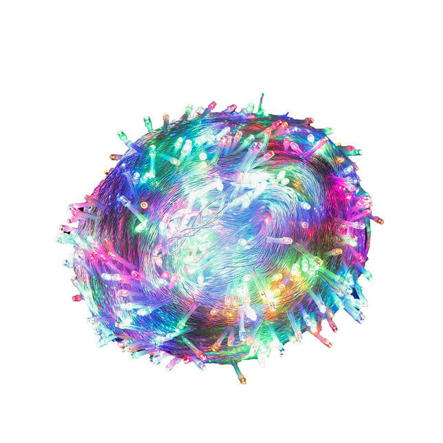 Multicolor LED curtain lights arranged in a swirl for festive home decoration