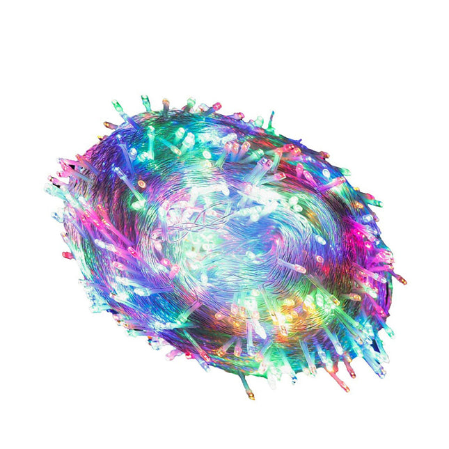 Multicolor LED curtain lights in a vibrant swirl, perfect for festive decorations and ambiance